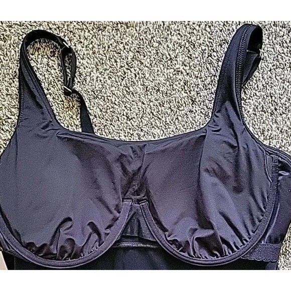 Swim Top Black 14 DDD Square Neck Underwire Solid Women's LG Lands' End S68 - Picture 5 of 6